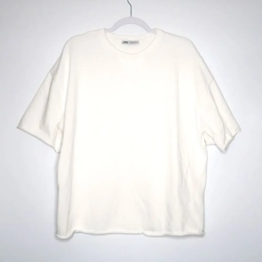 Zara‎ Mens Sweater Shirt M White Short Sleeve Preppy Classic Minimalist